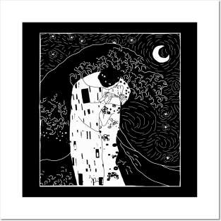 the kiss under the starry night - minimal Posters and Art